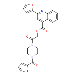 ChemSpider 2D Image | 2-[4-(2-Furoyl)-1-piperazinyl]-2-oxoethyl 2-(2-furyl)-4-quinolinecarboxylate | C25H21N3O6