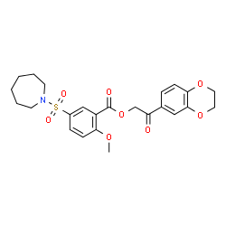 ChemSpider 2D Image | 2-(2,3-Dihydro-1,4-benzodioxin-6-yl)-2-oxoethyl 5-(1-azepanylsulfonyl)-2-methoxybenzoate | C24H27NO8S
