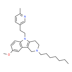 ChemSpider 2D Image | 2-Heptyl-8-methoxy-5-[2-(6-methyl-3-pyridinyl)ethyl]-2,3,4,5-tetrahydro-1H-pyrido[4,3-b]indole | C27H37N3O