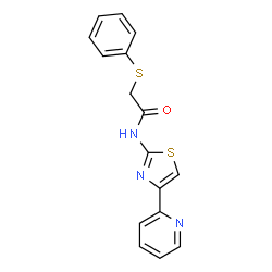 ChemSpider 2D Image | 2-(Phenylsulfanyl)-N-[4-(2-pyridinyl)-1,3-thiazol-2-yl]acetamide | C16H13N3OS2