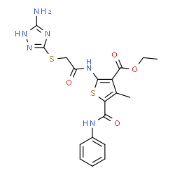 ChemSpider 2D Image | Ethyl 2-({[(5-amino-1H-1,2,4-triazol-3-yl)sulfanyl]acetyl}amino)-4-methyl-5-(phenylcarbamoyl)-3-thiophenecarboxylate | C19H20N6O4S2