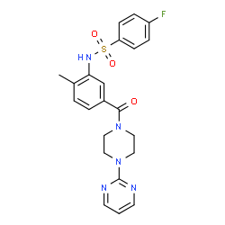 ChemSpider 2D Image | 4-Fluoro-N-(2-methyl-5-{[4-(2-pyrimidinyl)-1-piperazinyl]carbonyl}phenyl)benzenesulfonamide | C22H22FN5O3S