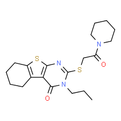 ChemSpider 2D Image | 2-{[2-Oxo-2-(1-piperidinyl)ethyl]sulfanyl}-3-propyl-5,6,7,8-tetrahydro[1]benzothieno[2,3-d]pyrimidin-4(3H)-one | C20H27N3O2S2