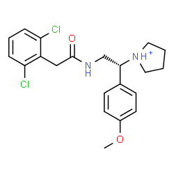 ChemSpider 2D Image | 1-[(1R)-2-{[(2,6-Dichlorophenyl)acetyl]amino}-1-(4-methoxyphenyl)ethyl]pyrrolidinium | C21H25Cl2N2O2