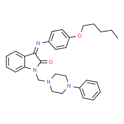 ChemSpider 2D Image | (3Z)-3-{[4-(Pentyloxy)phenyl]imino}-1-[(4-phenyl-1-piperazinyl)methyl]-1,3-dihydro-2H-indol-2-one | C30H34N4O2