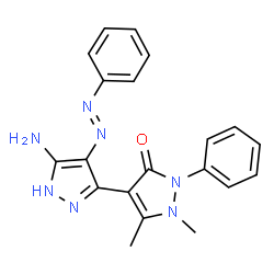 ChemSpider 2D Image | 5-Amino-1',5'-dimethyl-2'-phenyl-4-[(E)-phenyldiazenyl]-1',2'-dihydro-1H,3'H-3,4'-bipyrazol-3'-one | C20H19N7O