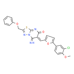 ChemSpider 2D Image | (6Z)-6-{[5-(3-Chloro-4-methoxyphenyl)-2-furyl]methylene}-5-imino-2-(phenoxymethyl)-5,6-dihydro-7H-[1,3,4]thiadiazolo[3,2-a]pyrimidin-7-one | C24H17ClN4O4S