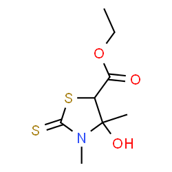ChemSpider 2D Image | Ethyl 4-hydroxy-3,4-dimethyl-2-thioxo-1,3-thiazolidine-5-carboxylate | C8H13NO3S2