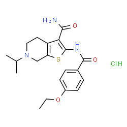 ChemSpider 2D Image | 2-[(4-Ethoxybenzoyl)amino]-6-isopropyl-4,5,6,7-tetrahydrothieno[2,3-c]pyridine-3-carboxamide hydrochloride (1:1) | C20H26ClN3O3S
