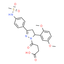ChemSpider 2D Image | 4-[5-(2,5-Dimethoxyphenyl)-3-{4-[(methylsulfonyl)amino]phenyl}-4,5-dihydro-1H-pyrazol-1-yl]-4-oxobutanoic acid | C22H25N3O7S