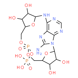 ChemSpider 2D Image | 3-Amino-18-(phosphonooxy)-17,19,24,25-tetraoxa-2,4,7,9,11-pentaaza-18-phosphapentacyclo[19.2.1.1~12,15~.0~2,6~.0~5,10~]pentacosa-3,5,7,9-tetraene-13,14,22,23-tetrol 18-oxide | C15H22N6O13P2
