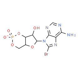 ChemSpider 2D Image | 6-(6-Amino-8-bromo-9H-purin-9-yl)-7-hydroxytetrahydro-4H-furo[3,2-d][1,3,2]dioxaphosphinin-2-olate 2-oxide | C10H10BrN5O6P