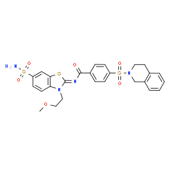 ChemSpider 2D Image | 4-(3,4-Dihydro-2(1H)-isoquinolinylsulfonyl)-N-[(2Z)-3-(2-methoxyethyl)-6-sulfamoyl-1,3-benzothiazol-2(3H)-ylidene]benzamide | C26H26N4O6S3
