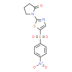ChemSpider 2D Image | 1-{5-[(4-Nitrophenyl)sulfonyl]-1,3-thiazol-2-yl}-2-pyrrolidinone | C13H11N3O5S2
