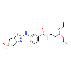 ChemSpider 2D Image | N-(3,3-Diethoxypropyl)-3-[(5,5-dioxido-3a,4,6,6a-tetrahydrothieno[3,4-d][1,3]thiazol-2-yl)amino]benzamide | C19H27N3O5S2