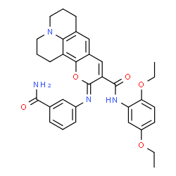 ChemSpider 2D Image | (11Z)-11-[(3-Carbamoylphenyl)imino]-N-(2,5-diethoxyphenyl)-2,3,6,7-tetrahydro-1H,5H,11H-pyrano[2,3-f]pyrido[3,2,1-ij]quinoline-10-carboxamide | C33H34N4O5