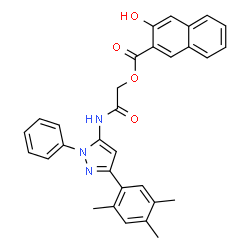 ChemSpider 2D Image | 2-Oxo-2-{[1-phenyl-3-(2,4,5-trimethylphenyl)-1H-pyrazol-5-yl]amino}ethyl 3-hydroxy-2-naphthoate | C31H27N3O4