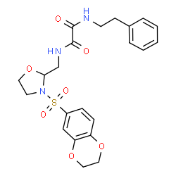 ChemSpider 2D Image | N-{[3-(2,3-Dihydro-1,4-benzodioxin-6-ylsulfonyl)-1,3-oxazolidin-2-yl]methyl}-N'-(2-phenylethyl)ethanediamide | C22H25N3O7S