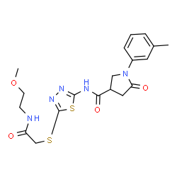 ChemSpider 2D Image | N-[5-({2-[(2-Methoxyethyl)amino]-2-oxoethyl}sulfanyl)-1,3,4-thiadiazol-2-yl]-1-(3-methylphenyl)-5-oxo-3-pyrrolidinecarboxamide | C19H23N5O4S2