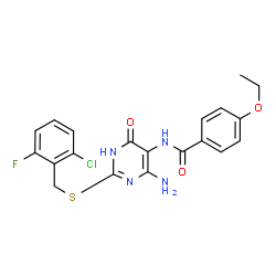ChemSpider 2D Image | N-{4-Amino-2-[(2-chloro-6-fluorobenzyl)sulfanyl]-6-oxo-1,6-dihydro-5-pyrimidinyl}-4-ethoxybenzamide | C20H18ClFN4O3S