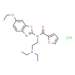 ChemSpider 2D Image | N-[2-(Diethylamino)ethyl]-N-(6-ethoxy-1,3-benzothiazol-2-yl)-2-furamide hydrochloride (1:1) | C20H26ClN3O3S