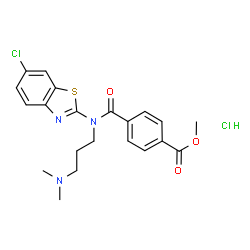 ChemSpider 2D Image | Methyl 4-{(6-chloro-1,3-benzothiazol-2-yl)[3-(dimethylamino)propyl]carbamoyl}benzoate hydrochloride (1:1) | C21H23Cl2N3O3S
