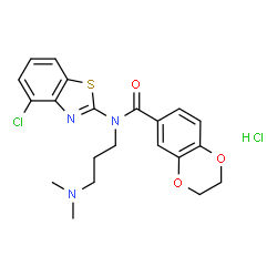 ChemSpider 2D Image | N-(4-Chloro-1,3-benzothiazol-2-yl)-N-[3-(dimethylamino)propyl]-2,3-dihydro-1,4-benzodioxine-6-carboxamide hydrochloride (1:1) | C21H23Cl2N3O3S