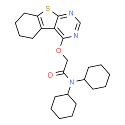 ChemSpider 2D Image | N,N-Dicyclohexyl-2-(5,6,7,8-tetrahydro[1]benzothieno[2,3-d]pyrimidin-4-yloxy)acetamide | C24H33N3O2S