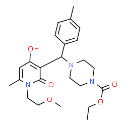 ChemSpider 2D Image | Ethyl 4-{[4-hydroxy-1-(2-methoxyethyl)-6-methyl-2-oxo-1,2-dihydro-3-pyridinyl](4-methylphenyl)methyl}-1-piperazinecarboxylate | C24H33N3O5