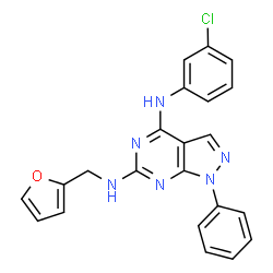 ChemSpider 2D Image | N~4~-(3-Chlorophenyl)-N~6~-(2-furylmethyl)-1-phenyl-1H-pyrazolo[3,4-d]pyrimidine-4,6-diamine | C22H17ClN6O