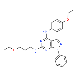 ChemSpider 2D Image | N~4~-(4-Ethoxyphenyl)-N~6~-(3-ethoxypropyl)-1-phenyl-1H-pyrazolo[3,4-d]pyrimidine-4,6-diamine | C24H28N6O2