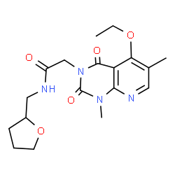 ChemSpider 2D Image | 2-(5-Ethoxy-1,6-dimethyl-2,4-dioxo-1,4-dihydropyrido[2,3-d]pyrimidin-3(2H)-yl)-N-(tetrahydro-2-furanylmethyl)acetamide | C18H24N4O5