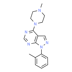 ChemSpider 2D Image | 1-methyl-4-[1-(2-methylphenyl)pyrazolo[3,4-d]pyrimidin-4-yl]piperazine | C17H20N6