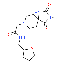 ChemSpider 2D Image | 2-(3-Methyl-2,4-dioxo-1,3,8-triazaspiro[4.5]dec-8-yl)-N-(tetrahydro-2-furanylmethyl)acetamide | C15H24N4O4