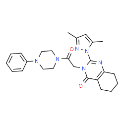 ChemSpider 2D Image | 2-(3,5-Dimethyl-1H-pyrazol-1-yl)-3-[2-oxo-2-(4-phenyl-1-piperazinyl)ethyl]-5,6,7,8-tetrahydro-4(3H)-quinazolinone | C25H30N6O2