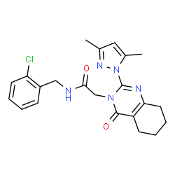 ChemSpider 2D Image | N-(2-Chlorobenzyl)-2-[2-(3,5-dimethyl-1H-pyrazol-1-yl)-4-oxo-5,6,7,8-tetrahydro-3(4H)-quinazolinyl]acetamide | C22H24ClN5O2