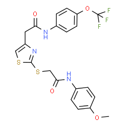 ChemSpider 2D Image | 2-[2-({2-[(4-Methoxyphenyl)amino]-2-oxoethyl}sulfanyl)-1,3-thiazol-4-yl]-N-[4-(trifluoromethoxy)phenyl]acetamide | C21H18F3N3O4S2