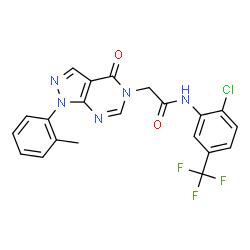 ChemSpider 2D Image | N-[2-Chloro-5-(trifluoromethyl)phenyl]-2-[1-(2-methylphenyl)-4-oxo-1,4-dihydro-5H-pyrazolo[3,4-d]pyrimidin-5-yl]acetamide | C21H15ClF3N5O2