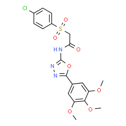 ChemSpider 2D Image | 2-[(4-Chlorophenyl)sulfonyl]-N-[5-(3,4,5-trimethoxyphenyl)-1,3,4-oxadiazol-2-yl]acetamide | C19H18ClN3O7S