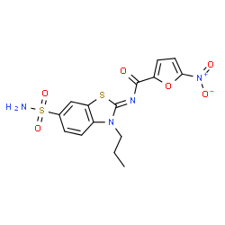 ChemSpider 2D Image | 5-Nitro-N-[(2Z)-3-propyl-6-sulfamoyl-1,3-benzothiazol-2(3H)-ylidene]-2-furamide | C15H14N4O6S2