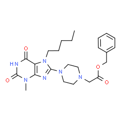 ChemSpider 2D Image | Benzyl [4-(3-methyl-2,6-dioxo-7-pentyl-2,3,6,7-tetrahydro-1H-purin-8-yl)-1-piperazinyl]acetate | C24H32N6O4