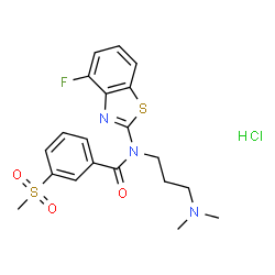 ChemSpider 2D Image | N-[3-(Dimethylamino)propyl]-N-(4-fluoro-1,3-benzothiazol-2-yl)-3-(methylsulfonyl)benzamide hydrochloride (1:1) | C20H23ClFN3O3S2