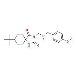 ChemSpider 2D Image | 3-{[(4-Methoxybenzyl)(methyl)amino]methyl}-8-(2-methyl-2-propanyl)-1,3-diazaspiro[4.5]decane-2,4-dione | C22H33N3O3