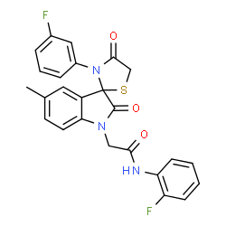ChemSpider 2D Image | N-(2-Fluorophenyl)-2-[3'-(3-fluorophenyl)-5-methyl-2,4'-dioxospiro[indole-3,2'-[1,3]thiazolidin]-1(2H)-yl]acetamide | C25H19F2N3O3S