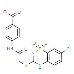 ChemSpider 2D Image | Methyl 4-({[(7-chloro-1,1-dioxido-2H-1,2,4-benzothiadiazin-3-yl)sulfanyl]acetyl}amino)benzoate | C17H14ClN3O5S2