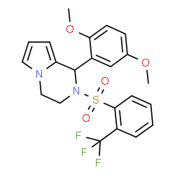 ChemSpider 2D Image | 1-(2,5-Dimethoxyphenyl)-2-{[2-(trifluoromethyl)phenyl]sulfonyl}-1,2,3,4-tetrahydropyrrolo[1,2-a]pyrazine | C22H21F3N2O4S