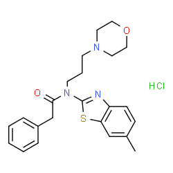 ChemSpider 2D Image | N-(6-Methyl-1,3-benzothiazol-2-yl)-N-[3-(4-morpholinyl)propyl]-2-phenylacetamide hydrochloride (1:1) | C23H28ClN3O2S