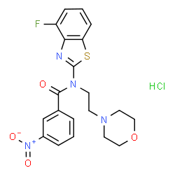 ChemSpider 2D Image | N-(4-Fluoro-1,3-benzothiazol-2-yl)-N-[2-(4-morpholinyl)ethyl]-3-nitrobenzamide hydrochloride (1:1) | C20H20ClFN4O4S