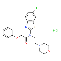 ChemSpider 2D Image | N-(6-Chloro-1,3-benzothiazol-2-yl)-N-[2-(4-morpholinyl)ethyl]-2-phenoxyacetamide hydrochloride (1:1) | C21H23Cl2N3O3S