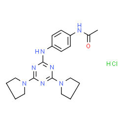 ChemSpider 2D Image | N-(4-{[4,6-Di(1-pyrrolidinyl)-1,3,5-triazin-2-yl]amino}phenyl)acetamide hydrochloride (1:1) | C19H26ClN7O